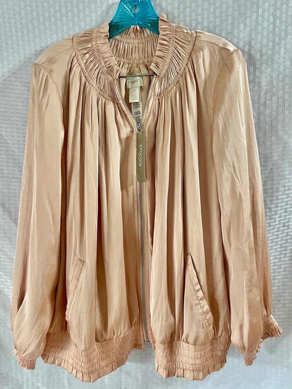 Chicos Shirred Frosted Pearl Color Light Jacket Blazer Size 3P NEW!!!